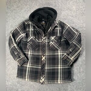 Men's Black & Gray Plaid Hooded Shirt Jacket